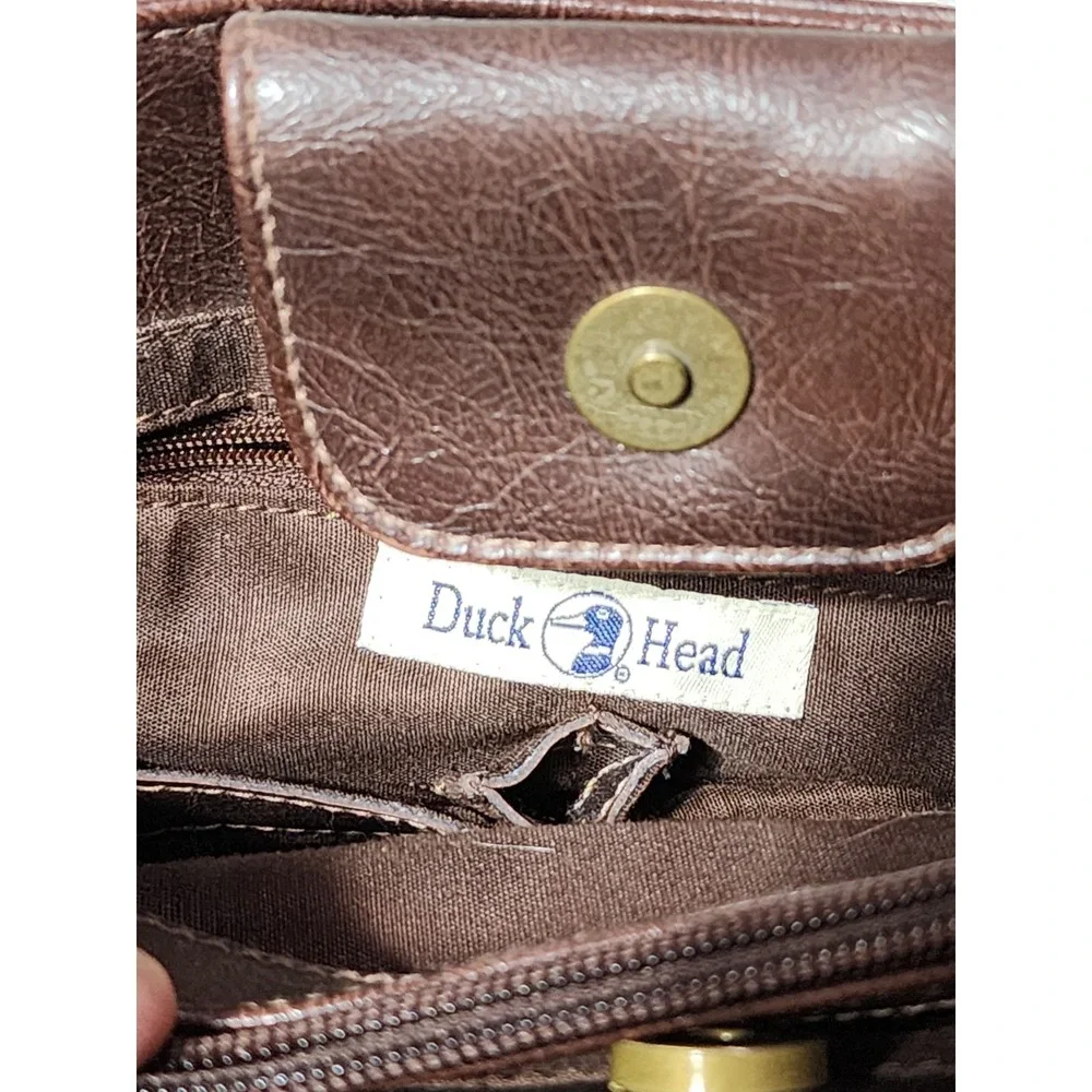 Duck‎ Head Brown Faux Leather Satchel Handbag Buckle Detail Vintage Style Bag